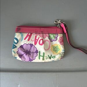 Coach Floral Wristlet with Pink Accents